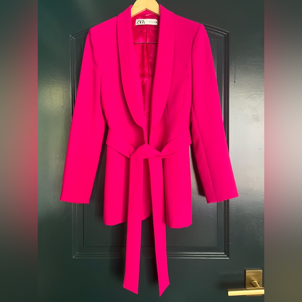 Zara hot pink belted blazer. Size M.